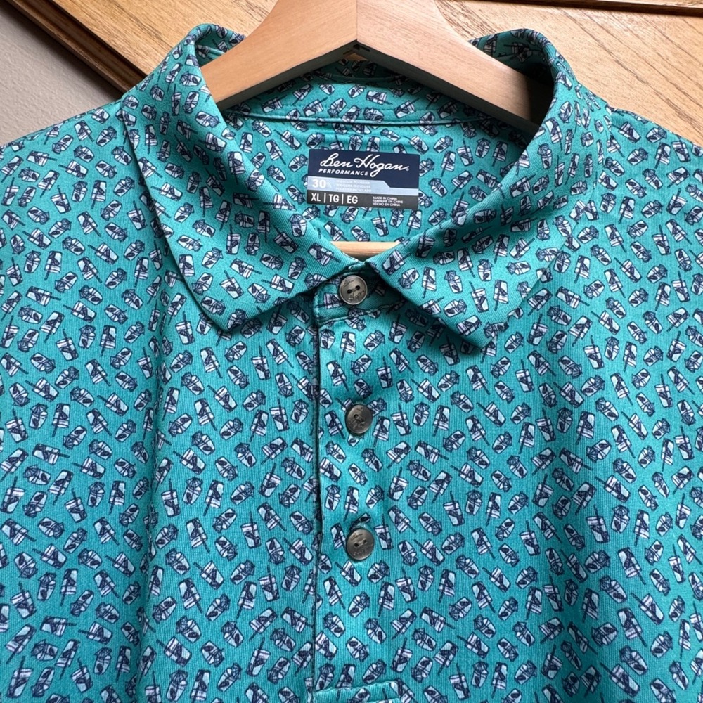NWT Ben Hogan Performance Mens XL Beach Cocktail Short Sleeve Polo Shirt Golf‎